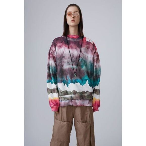 ACNE Studios Women Red Blue White "Yana Oil" Cotton Sweatshirt size X-Small - Picture 1 of 12